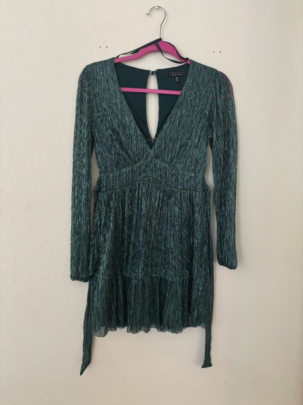 Trixxi Metallic Plisse Mini Dress XS Emerald Green